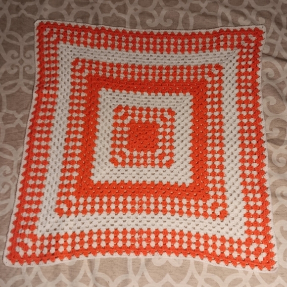 Handmade Crochet Blanket in Peach and White - Picture 1 of 2